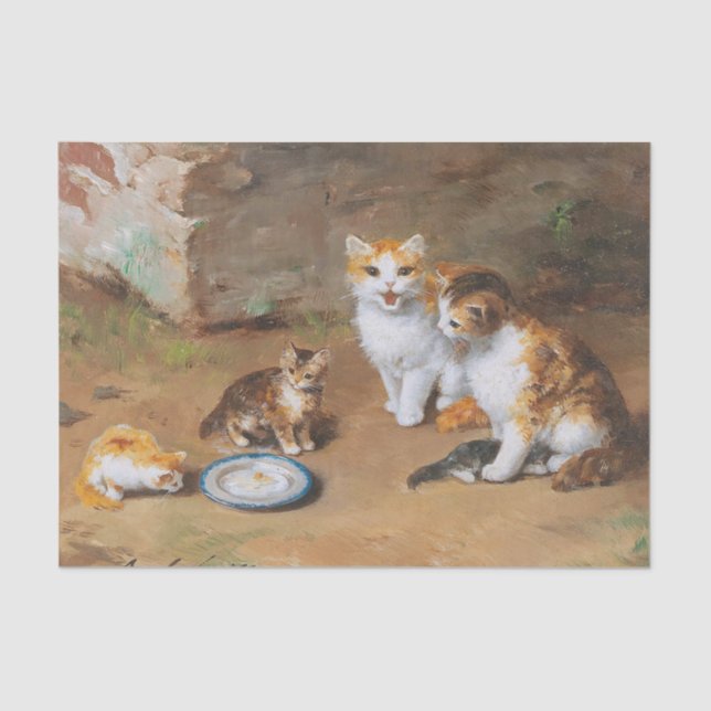 Cat Family von Alfred-Arthur Brunel de Neuville Seidenpapier (Vorderseite)