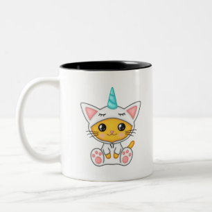 Cat Feline Kitten Kawaii Cartoon Unicorn Whiskers. Zweifarbige Tasse