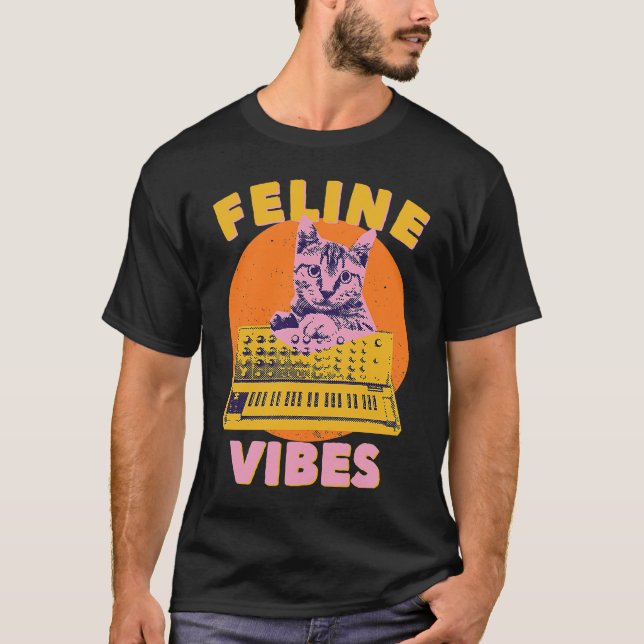 Cat  Feline Vibes  Cat Feeling Synth Synthesizer 9 T-Shirt (Vorderseite)