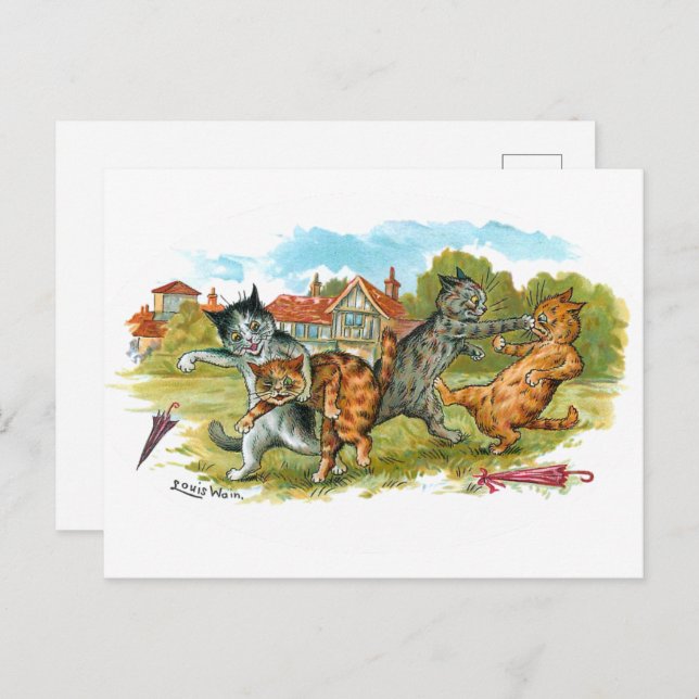 Cat Fight Louis Wain Postkarte (Vorne/Hinten)