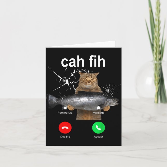 Cat Fih Calling Meme Funny Fish Cat Humor Gift Tee Karte (Vorderseite)