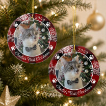 Cat First Christmas Red Black Kariertes Foto