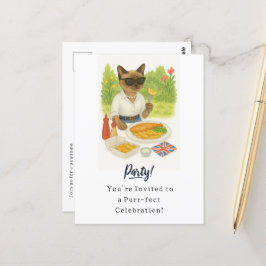 Cat Fish and Chips Party für Londoner Englisch Postkarte