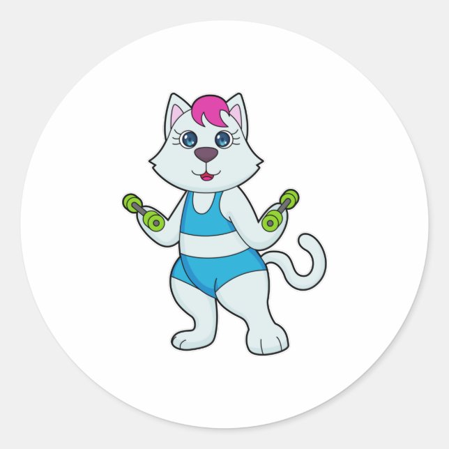 Cat Fitness Dumbell Runder Aufkleber (Vorderseite)