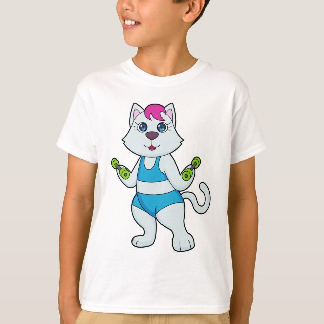 Cat Fitness Dumbell T-Shirt (Vorderseite)