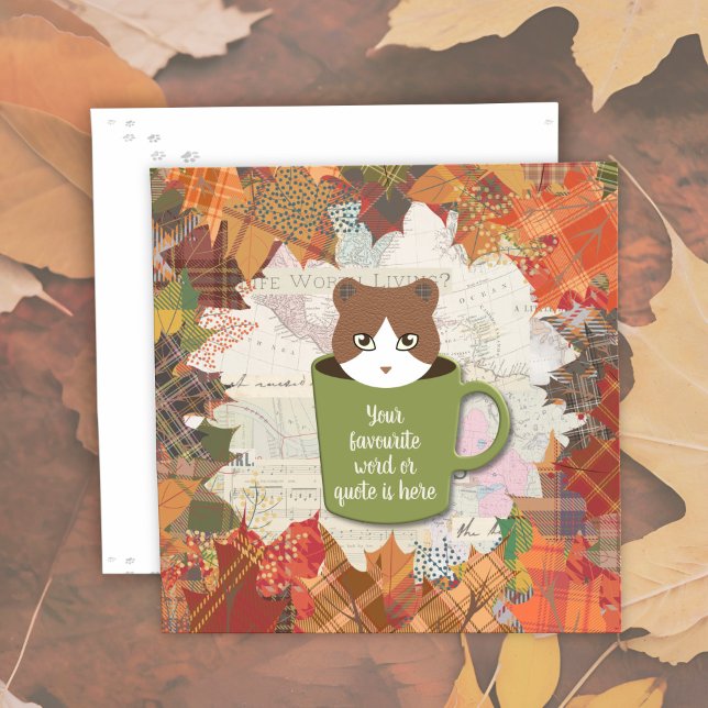 Cat Flat Card fallenlassen (Fall Break Cat Flat Cards are on the ground with fallen leaves.)