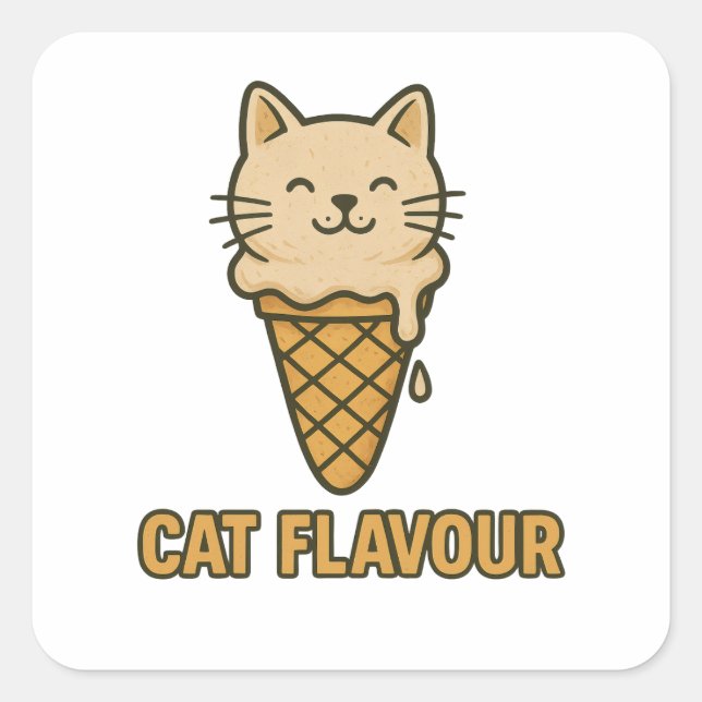 Cat Flavour Cute Ice Cream Cat Cone  Quadratischer Aufkleber (Vorderseite)
