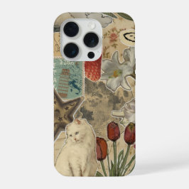 Cat Floral Collage Pattern – Cute Artistic Design iPhone 15 Pro Hülle