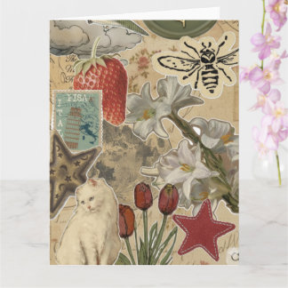 Cat Floral Collage Pattern – Cute Artistic Design Karte