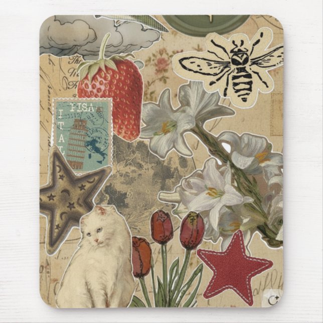 Cat Floral Collage Pattern – Cute Artistic Design Mousepad (Vorne)