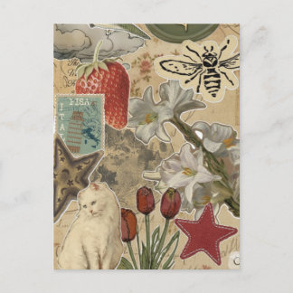 Cat Floral Collage Pattern – Cute Artistic Design Postkarte
