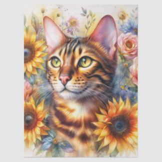 Cat Floral Watercolor Portrait Art Seidenpapier