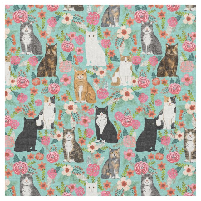 Cat Florals Fabrik Stoff (Nahaufnahme)