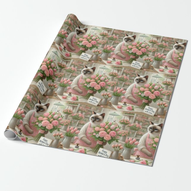 Cat Florist Blume für den Muttertag Geschenkpapier (Ungerollt)