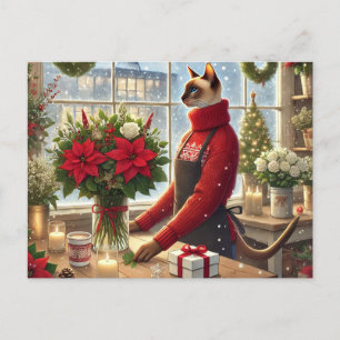 Cat Florist mit Blume Weihnachtsgrüßen Feiertagspostkarte