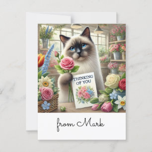 Cat Florist mit Karte denken Sie an Sie