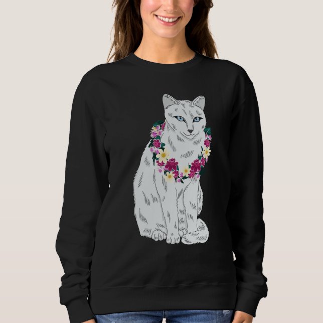Cat Flower Kitten roses Cats Cute White Cat Sweatshirt (Vorderseite)