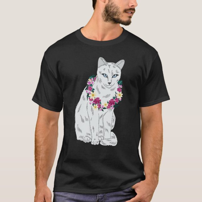 Cat Flower Kitten roses Cats Cute White Cat T-Shirt (Vorderseite)
