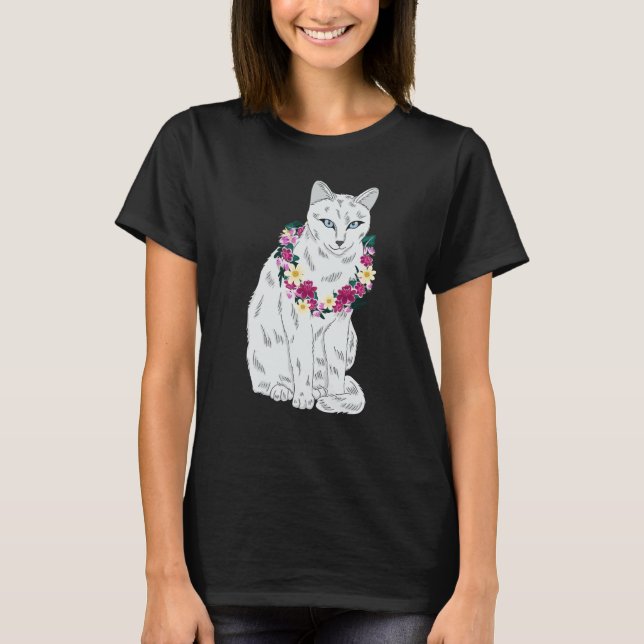 Cat Flower Kitten roses Cats Cute White Cat T-Shirt (Vorderseite)