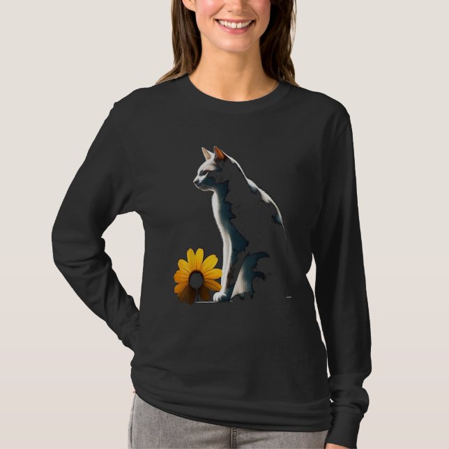 Cat Flowers Artwork  Cat Motif Animal Cat T-Shirt (Vorderseite)