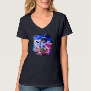 Cat Flying A Pizza Astronaut Funny Kitten Space T-Shirt