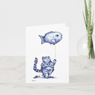 Cat Flying Fish Get Well card Karte