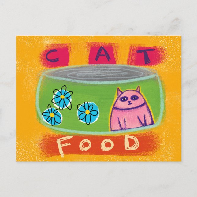 Cat Food Green Can - Funny Cat Postcard Postkarte (Vorderseite)