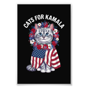 Cat For Kamala Cat Blume American USA Flag 2024 Fotodruck