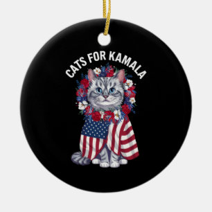 Cat For Kamala Cat Blume American USA Flag 2024 Keramik Ornament