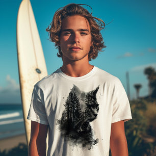 Cat & Forest Doppelte Belichtung T-Shirt