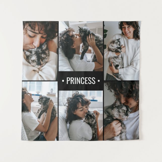 Cat Foto Collage Mit Monogramm Wandteppich (Vorderseite)