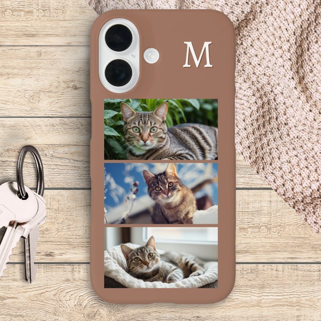 Cat Foto Gallery Pet Lover Custom Initial Case-Mate iPhone Hülle (An elegant monogrammed phone case to personalize with three favorite photos of your pet cat)