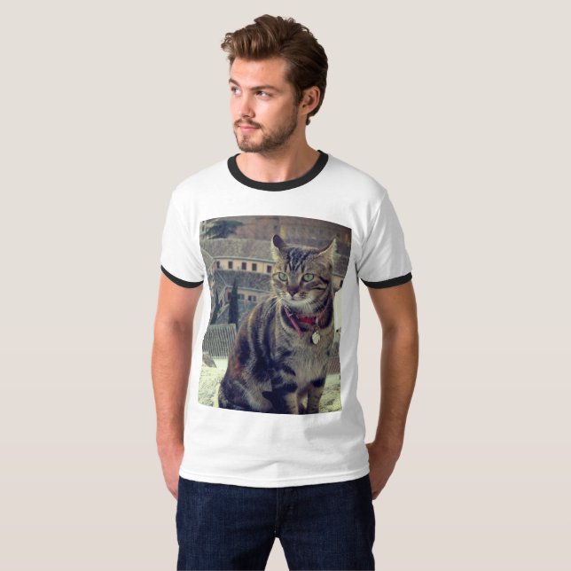 Cat Foto Men's Basic Ringer T - Shirt, weiß/schwar T-Shirt (Vorne ganz)