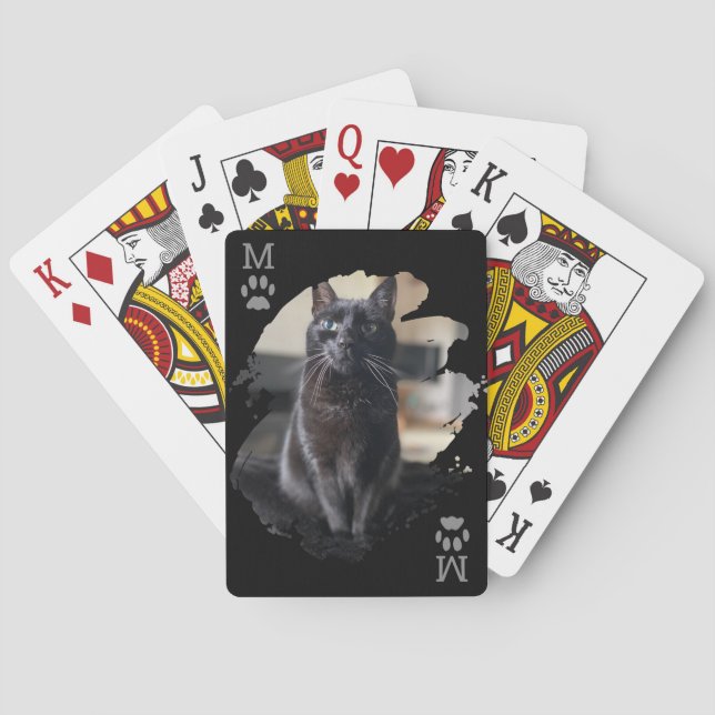 Cat Foto Paw Print Black Playing Cards Spielkarten (Rückseite)