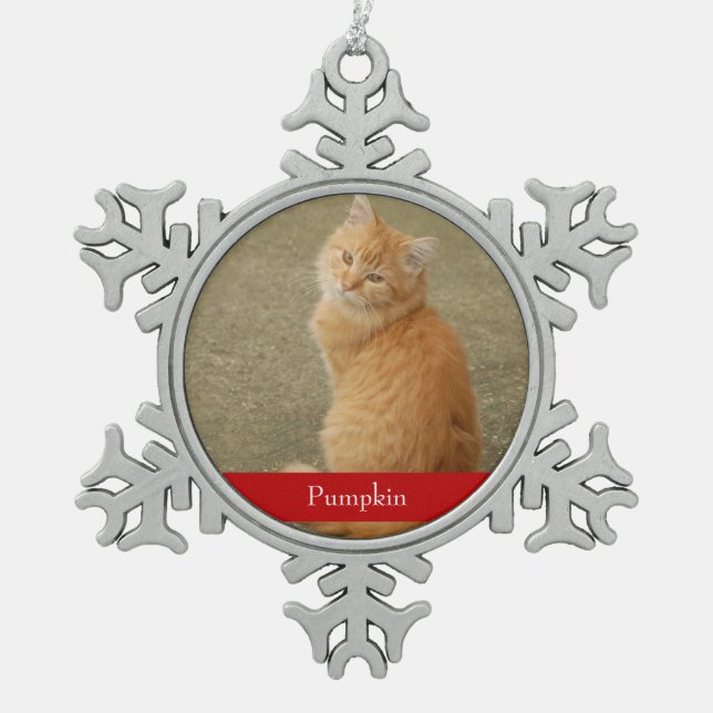 Cat Foto Roter Name Einfach Niedlich Schneeflocken Zinn-Ornament (Vorderseite)