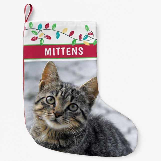 Cat Foto Wasserfarben Kleiner Weihnachtsstrumpf (Vorderseite)
