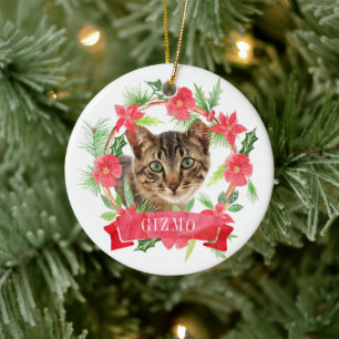 Cat Foto Watercolor Wreath Keramik Ornament