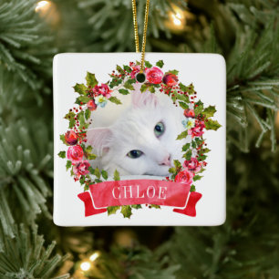 Cat Foto Watercolor Wreath Keramikornament