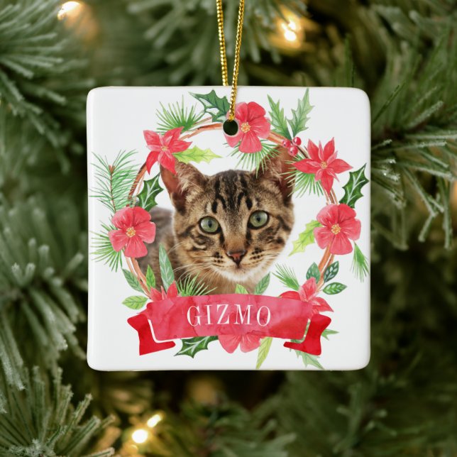Cat Foto Watercolor Wreath Keramikornament (Baum)