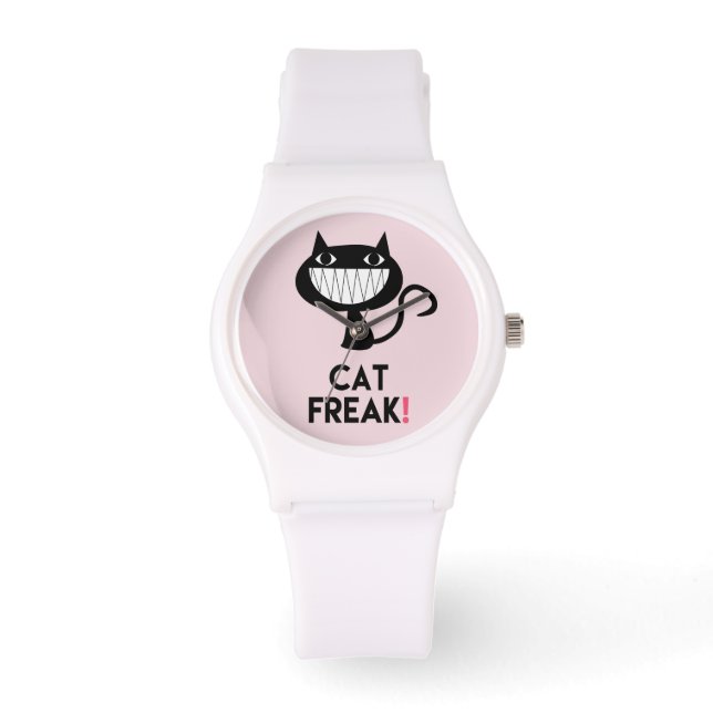 Cat Freak! Fun Pink Kids Armbanduhr (Vorderseite)