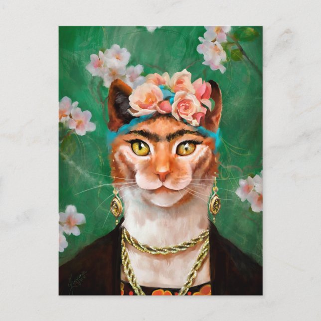 Cat Frida mit Blume Postkarte (Vorderseite)