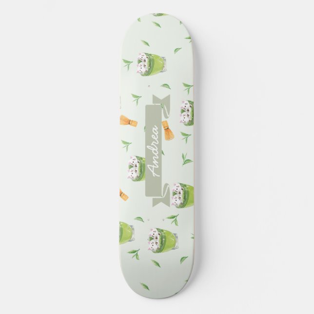 Cat Froth Matcha Green Tees Muster Skateboard (Vorderseite)