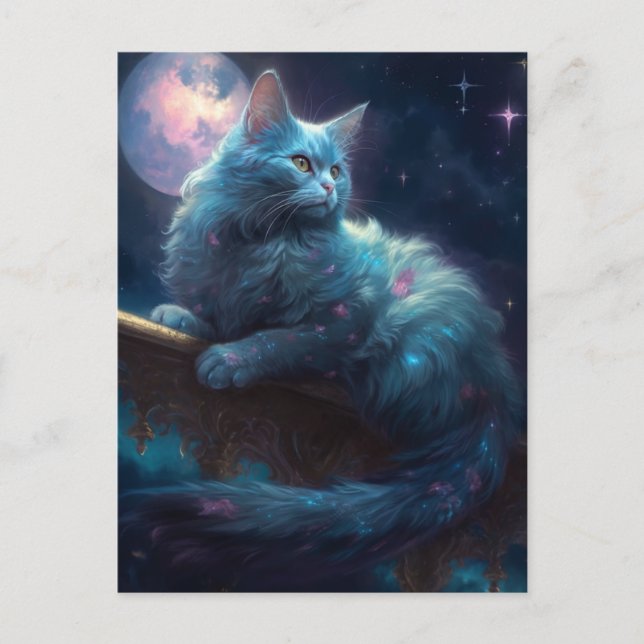 Cat Full Moon Fantasy Art Postkarte (Vorderseite)