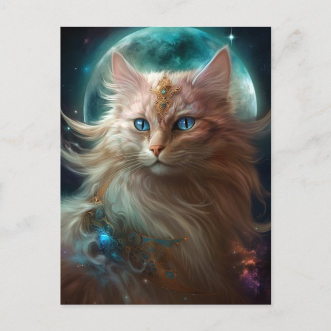 Cat Full Moon Fantasy Art Postkarte (Vorderseite)