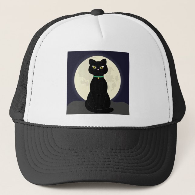 Cat Full Moon Night Moon Halloween Pet Magie Truckerkappe (Vorderseite)
