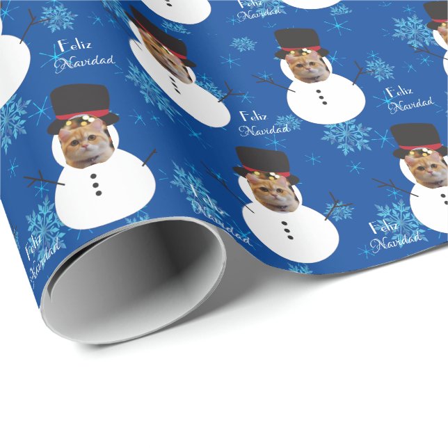 Cat Fun Face Snowman Frohe Weihnachten Spanisch Wr Geschenkpapier (Rolleneckpunkt)