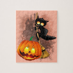 Cat Fun Halloween Character scared by a Pumpkin  Puzzle