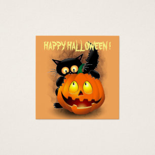 Cat Fun Halloween Charakter beißt einen Kürbis