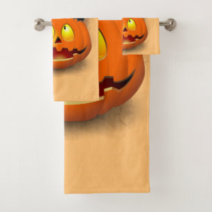 Cat Fun Halloween Charakter beißt einen Kürbis Badhandtuch Set