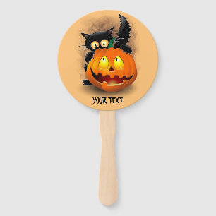 Cat Fun Halloween Charakter beißt einen Kürbis Fächer